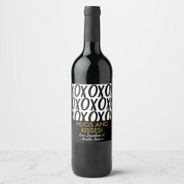 Wedding Anniversary XOXO Hugs Kisses Black White Wine Label