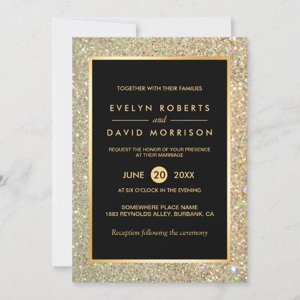 Wedding Announcement Elegant Gold Glitter Sparkles