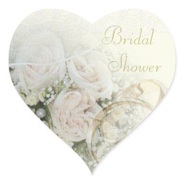 Wedding Bands, Roses & Lace Bridal Shower Heart Sticker