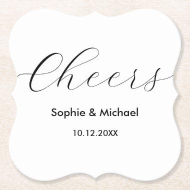 Wedding Black White Cheers Elegant Paper Coaster