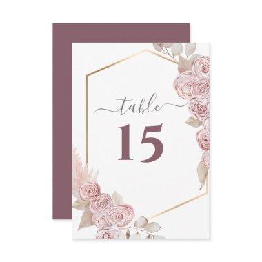 Wedding Blush Pink Floral GoldenTable Number RSVP Card