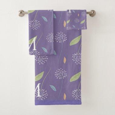 Wedding Botanical Purple Dandelion- Monogramed Bath Towel Set