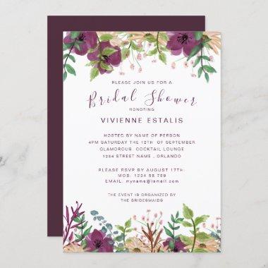 Wedding bridal shower burgundy floral border Invitations