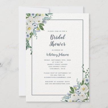 Wedding Bridal Shower Elegant Floral Gray White Invitations