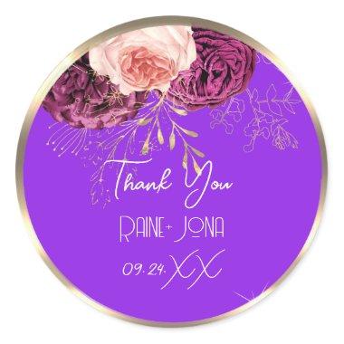 WeddinG Bridal Shower Favor Rose Gold Purple Classic Round Sticker