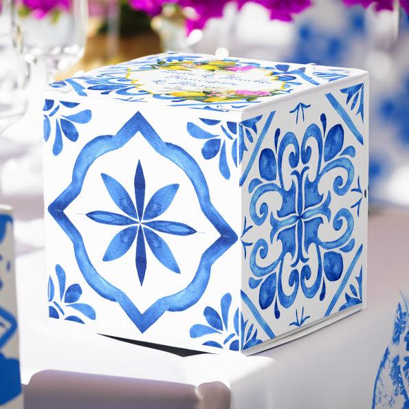 Wedding bridal shower favors blue tiles lemons favor box
