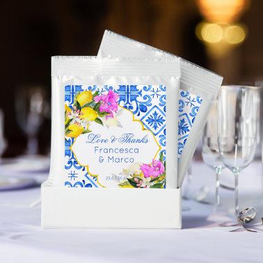 Wedding bridal shower favors blue tiles lemons margarita drink mix