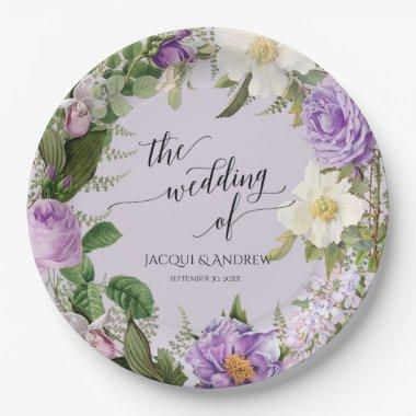 Wedding Bridal Shower Ivory Lavender Roses Wreath Paper Plates