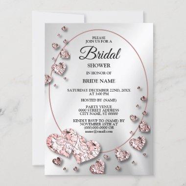 Wedding Bridal Shower Party Pink Peach Shiny Heart Invitations