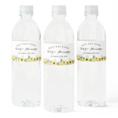 Wedding  Reception Sunflower Greenery Water Bottle Label