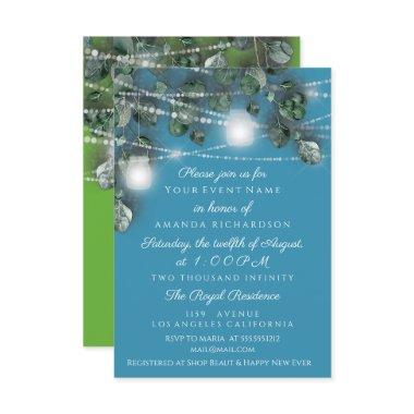 Wedding Bride Lights Jars Rustic Blue Fresh Green