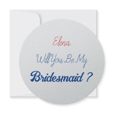 Wedding Bridesmaid 2024 Red Blue Proposal Silver