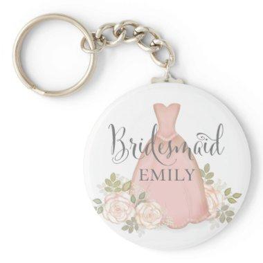 Wedding Bridesmaid Blush Watercolor Floral Elegant Keychain