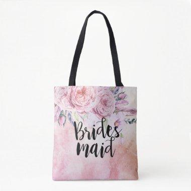 Wedding Bridesmaid Boho Watercolor Floral Feathers Tote Bag