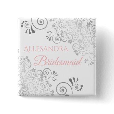 Wedding Bridesmaid Name Tag Pink & Gray Button