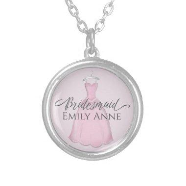Wedding Bridesmaid Personalized Vintage Pink Dress Silver Plated Necklace