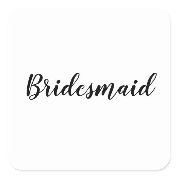 Wedding Bridesmaid Simple Modern Black White Square Sticker