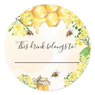 Wedding bumble bees yellow this drink belongs to classic round sticker