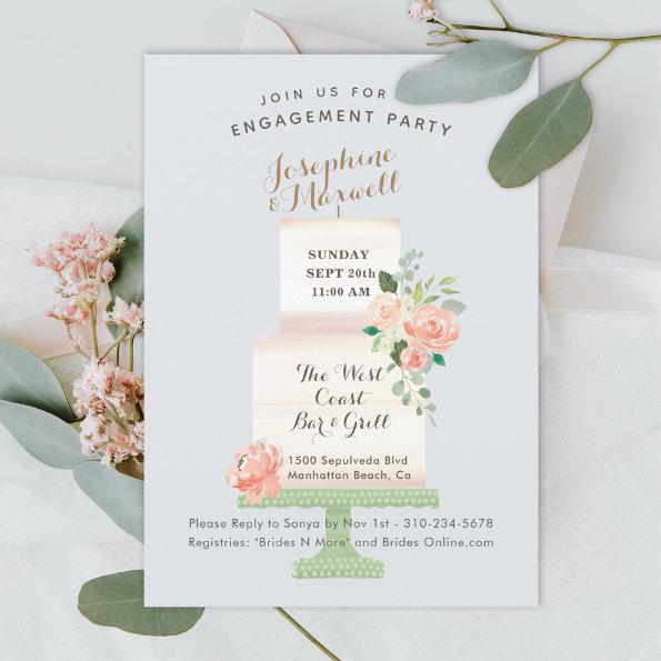Wedding Cake Names Watercolor Floral Engagement Invitations