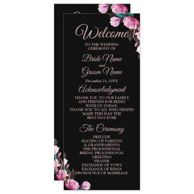 Wedding Ceremony Pink Floral Black Modern Program
