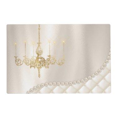 Wedding Chandelier Lighting Ivory Pearls Satin Placemat