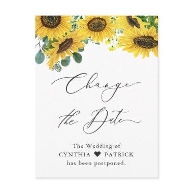 Wedding Change the Date Elegant Sunflower Script Post