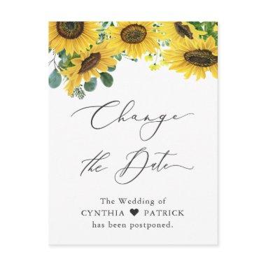 Wedding Change the Date Elegant Sunflower Script PostInvitations