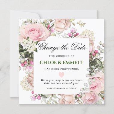 Wedding Change the Date Pink Floral Invitations