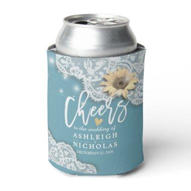 Wedding Cheers to Love Lace Sunflower String Light Can Cooler