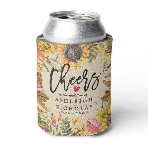 Wedding Cheers to Love Maple Pumpkins Sunflowers Can Cooler
