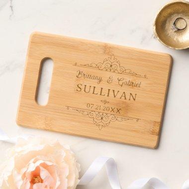 Wedding Couple Custom Name Date Border Flourish Engraved Cutting Board