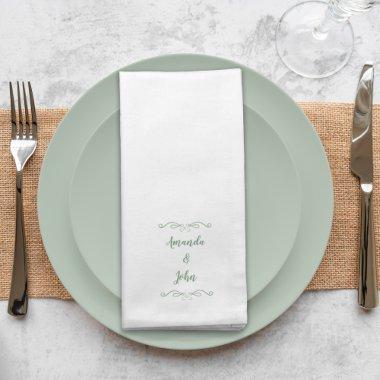 Wedding Couple Monogram Names Modern Sage Green Cloth Napkin