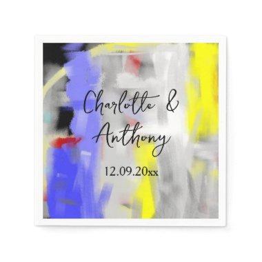 Wedding Creative Abstract Art Blue Yellow White Napkins