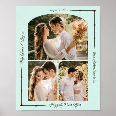 Wedding Custom Photo Collage Modern Mint Hearts Poster