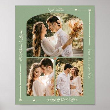 Wedding Custom Photo Collage Modern Sage Hearts Poster