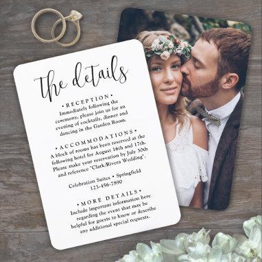 Wedding Details • Photo and Trendy Elegant Script Enclosure Invitations
