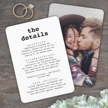 Wedding Details • Photo and Typewriter Typography Enclosure Invitations