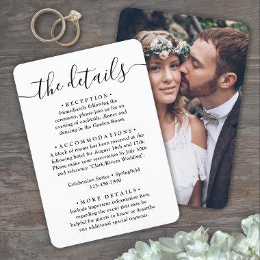 Wedding Details Simple Script and Photo Enclosure Invitations