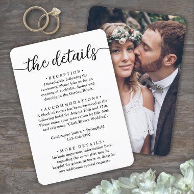 Wedding Details • Stylish Simple Script and Photo Enclosure Invitations