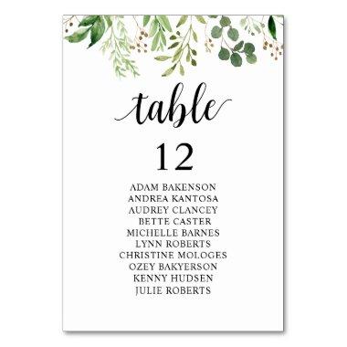 Wedding Dinner, Guests Seating Chart, Greenery Table Number