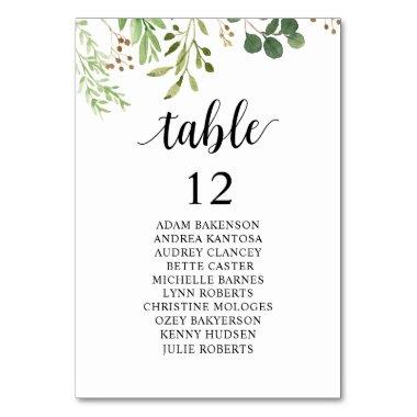 Wedding Dinner, Guests Seating Chart, Greenery Table Number