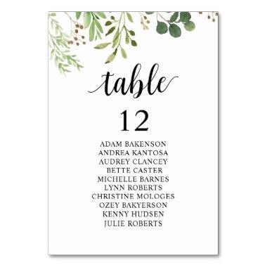 Wedding Dinner, Guests Seating Chart, Greenery Table Number