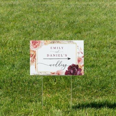 Wedding Directional Yard Sign Boho Pampas Grass