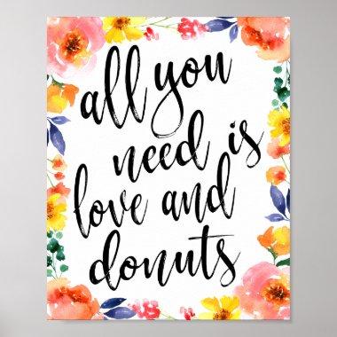 Wedding Donut Bar 8x10 Floral Watercolor Sign