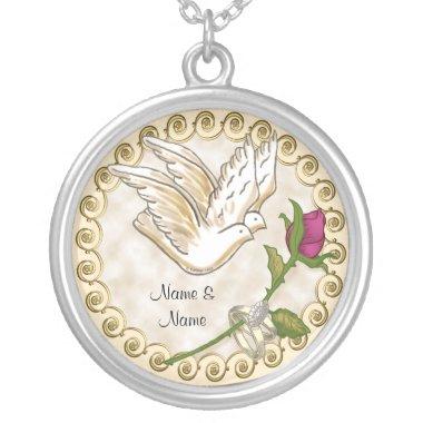 Wedding Doves Rose Silver Plated Necklace