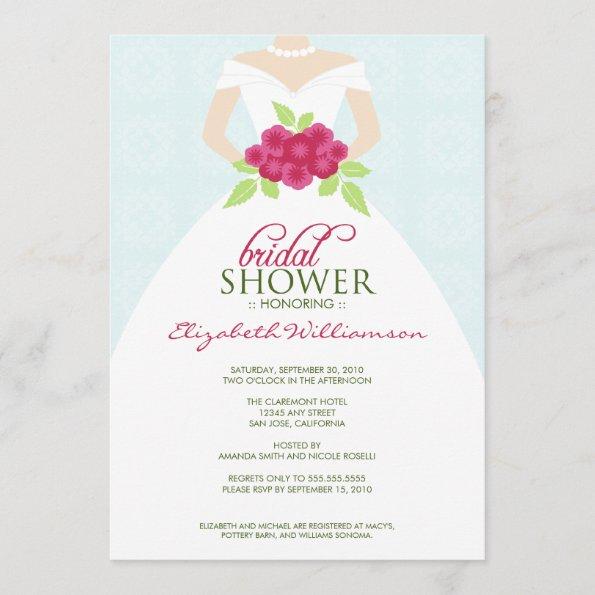 Wedding Dress Bridal Shower Invitations (blue)