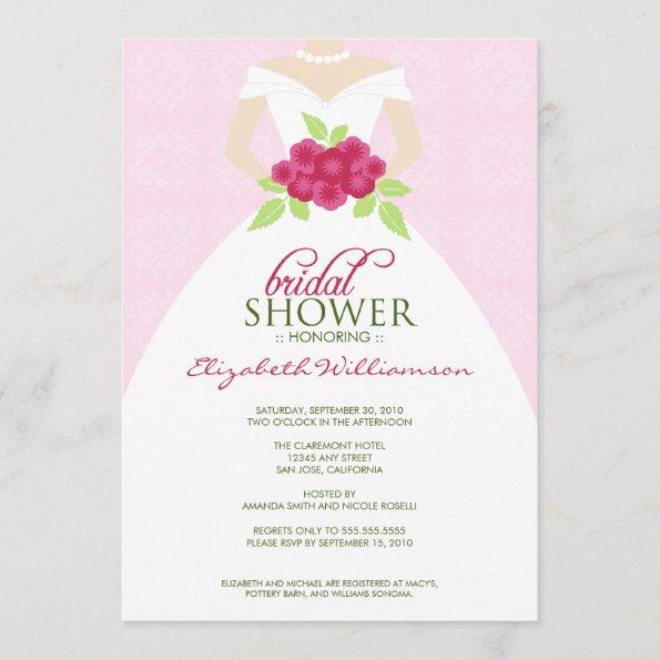 Wedding Dress Bridal Shower Invitations (pink)