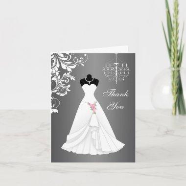 Wedding dress, chandelier on black gray Thank You