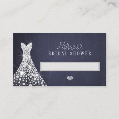 Wedding dress elegant navy bridal shower name card