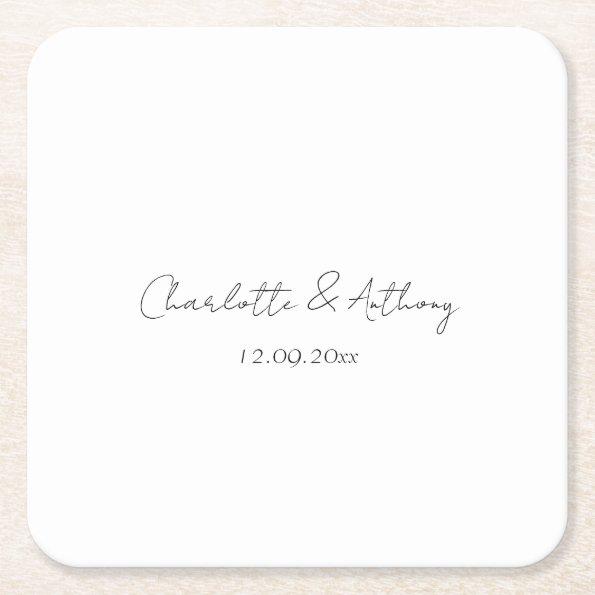 Wedding Elegant Calligraphy Creative Black White Square Paper Coaster